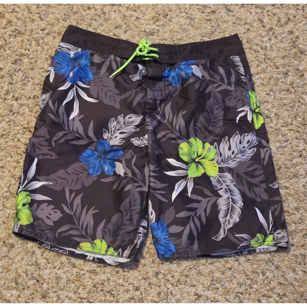 American Eagle Vibrant Tropical Leaf Print Board Swim Shorts Men's Size Medium